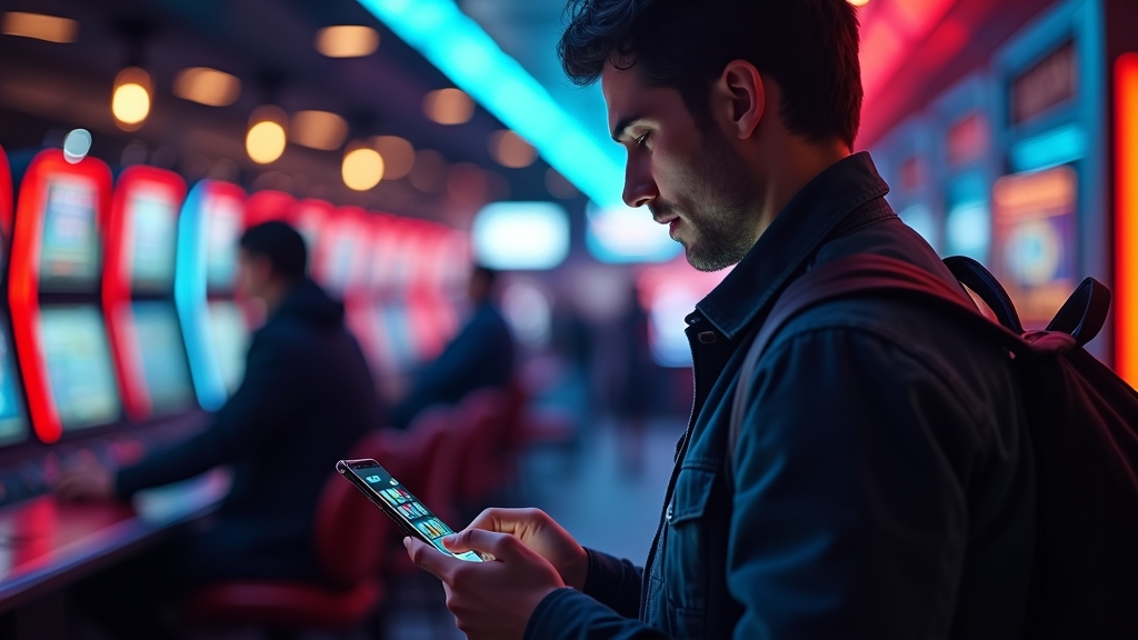 Unterwegs genutztes Smartphone mit mobiler Casino-Oberfläche